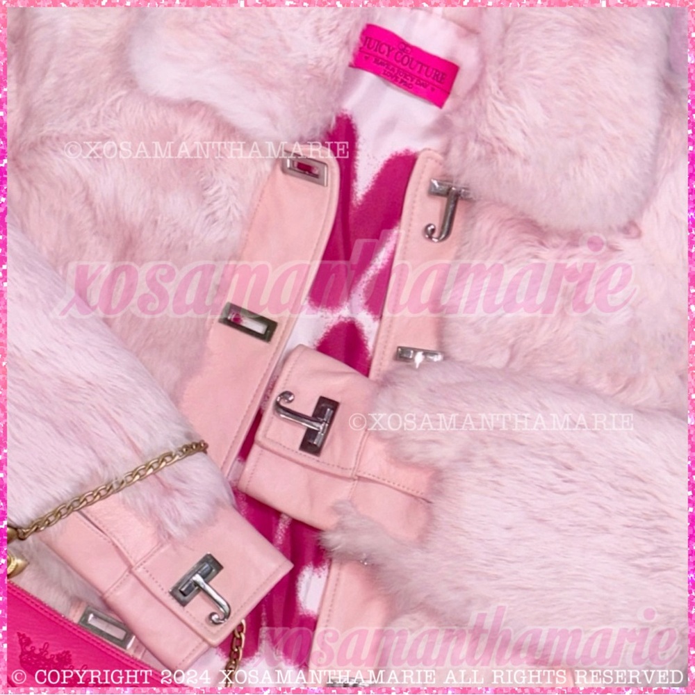 Vintage Y2K Juicy Couture Rare HTF Viva La Juicy Pink Rabbit Fur Jacket Coat - Picture 4 of 15